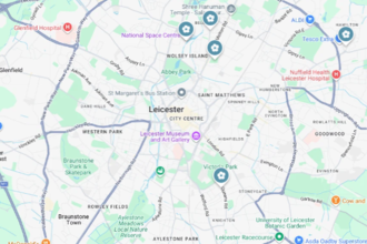 Map of Leicester pinpointing local community groups