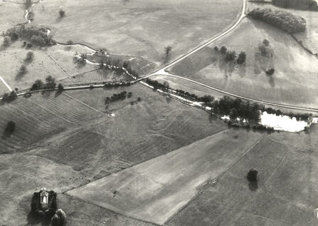 An aerial photograph of the River Gwash and Normanton Fishpond at high water level circa 1969. Normanton Church can be seen at the bottom left.