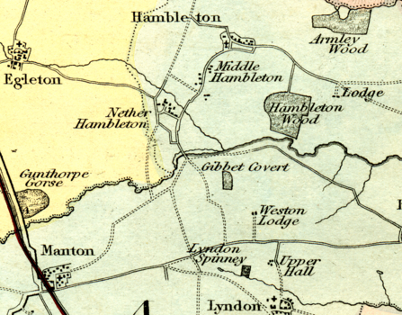 The location of Upper, Middle and Nether Hambleton on J & C Walker's map of 1878.