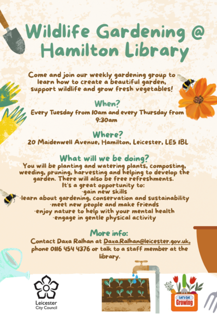 Hamilton Community Library gardening group poster